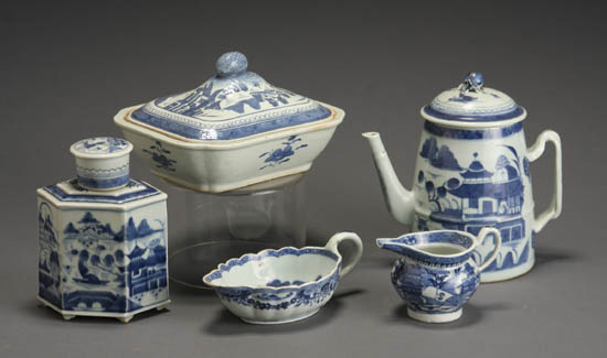 Appraisal: Group of Five Chinese Export Canton Blue and White Table