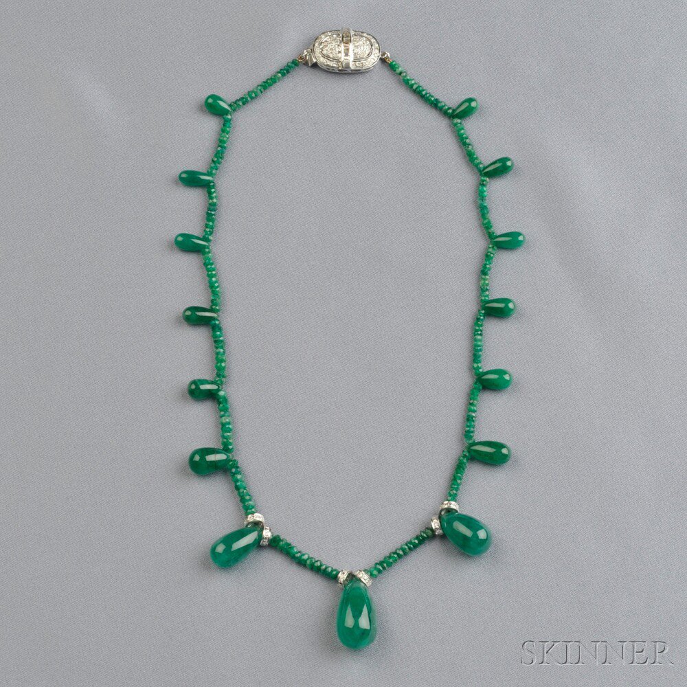 Appraisal: Emerald Bead Necklace the faceted emerald beads suspending graduating drops