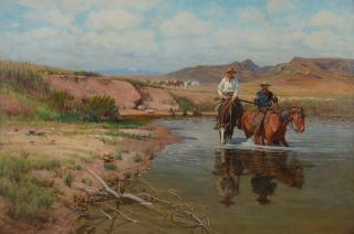 Appraisal: Richard Lorenz - Fording the Bighorn oil on canvas inches