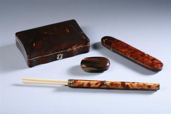 Appraisal: THREE VICTORIAN TORTOISESHELL ITEMS th century Including a rectangular cigarette