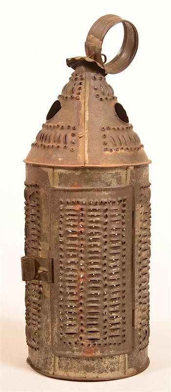 Appraisal: Century Punch Tin Candle Lantern Pennsylvania th Century Punch Tin