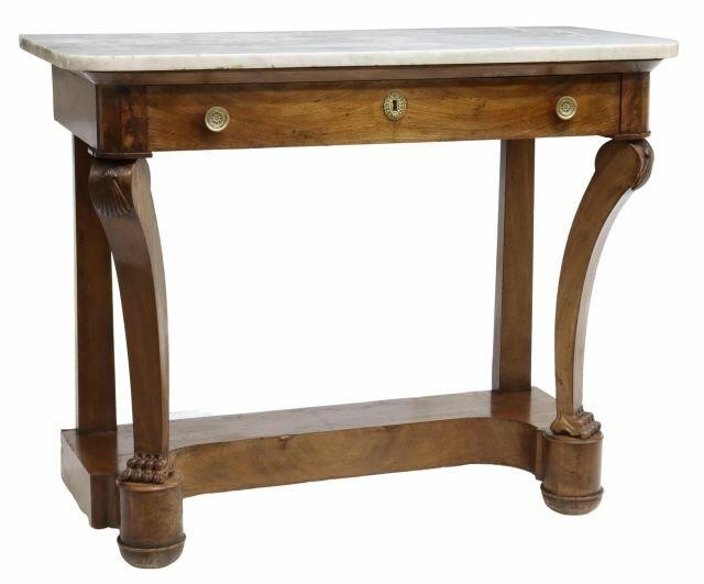 Appraisal: French Empire style marble-top mahogany console table mid th c