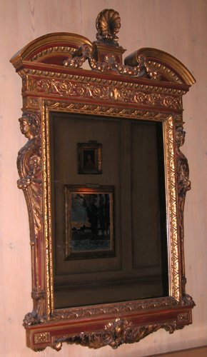 Appraisal: Title Georgian-Style Carved and Gilded Wall Mirror with shell-form finial