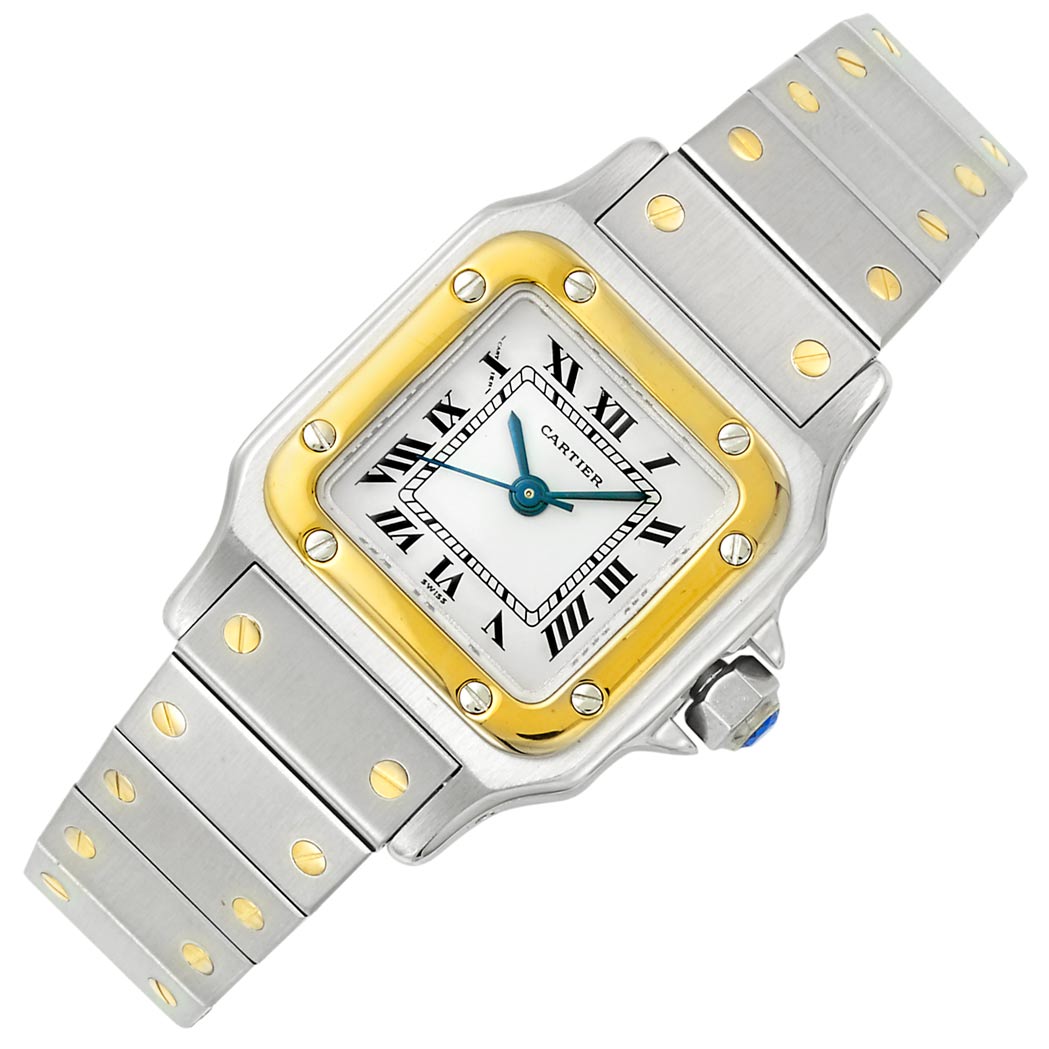 Appraisal: Lady's Stainless Steel and Gold 'Santos' Wristwatch Cartier kt automatic