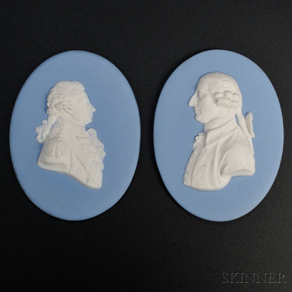 Appraisal: Two Wedgwood Solid Light Blue Jasper Portrait Medallions England late