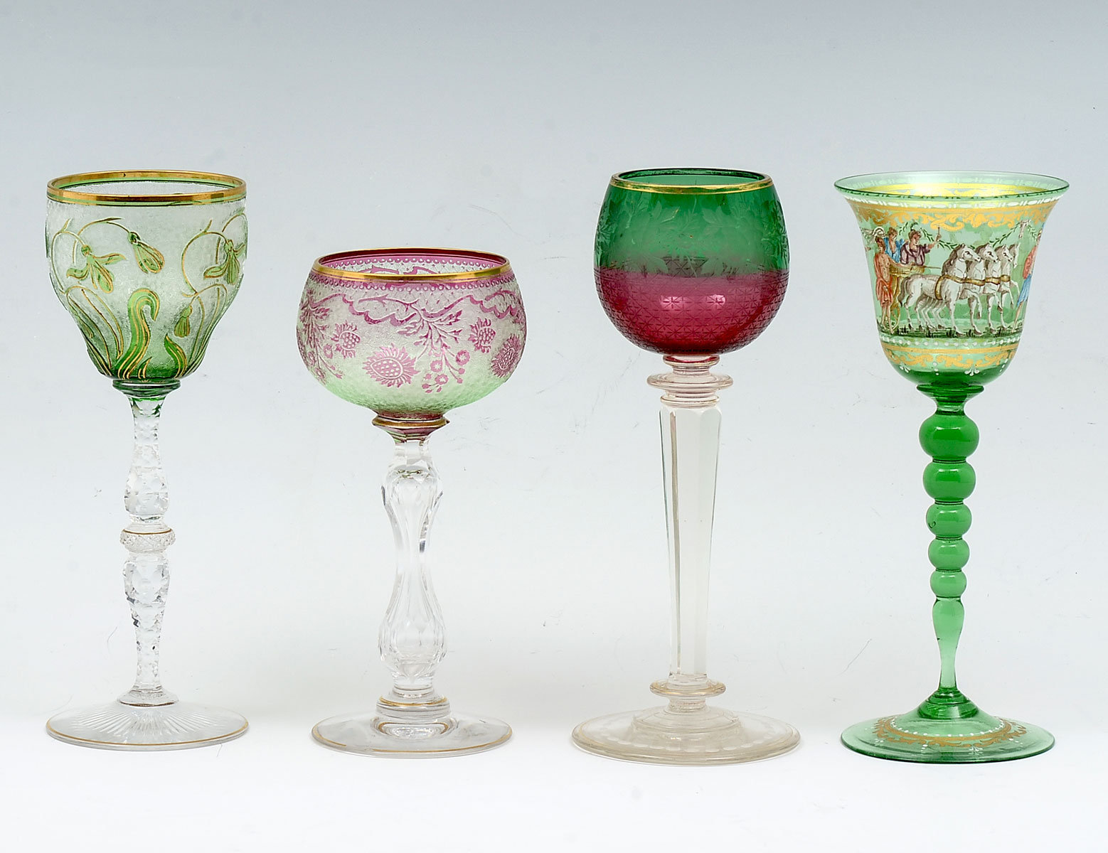 Appraisal: PIECE MOSER ART GLASSES Comprising - Green to clear glass