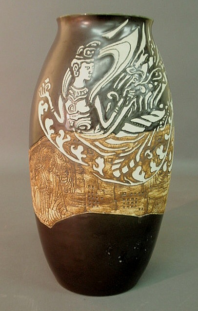 Appraisal: Asian porcelain vase with figural decoration h