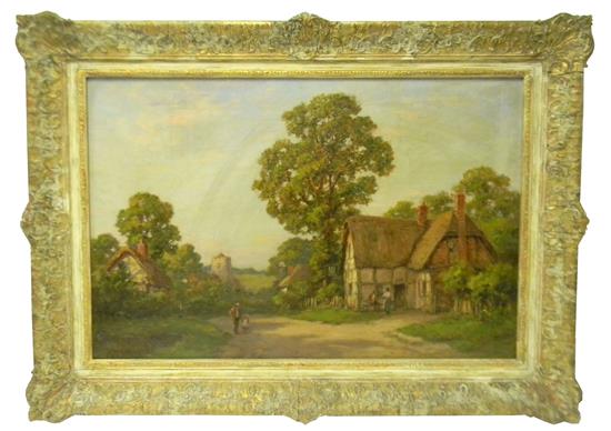 Appraisal: Robert Cawthorne th th C oil on canvas depicting village