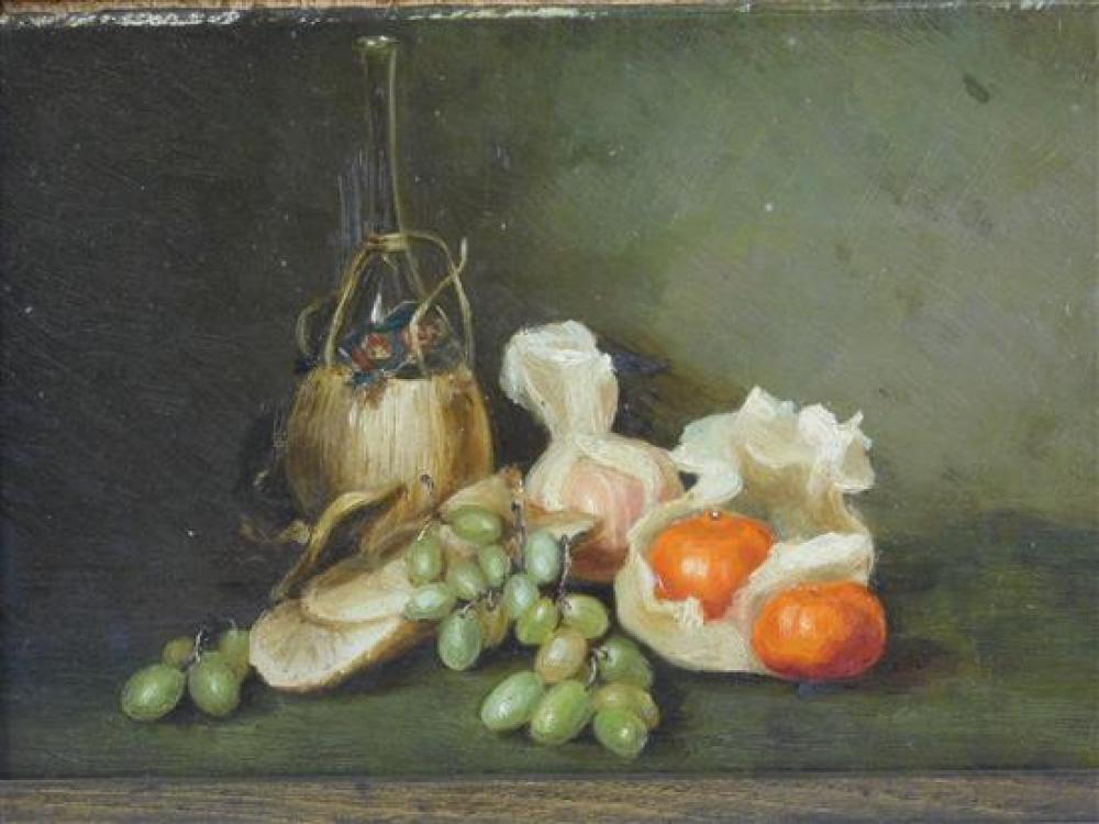 Appraisal: th C oil on board still life depicting grapes oranges