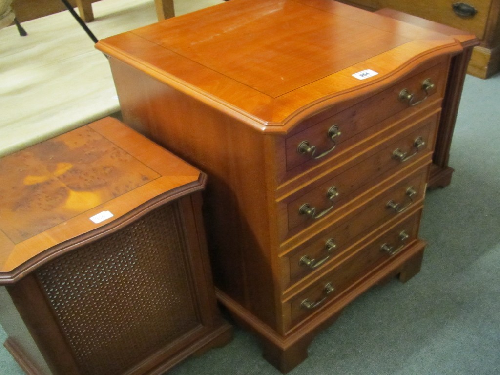 Appraisal: Oak piano stool yew wood hi-fi cabinet with a pair