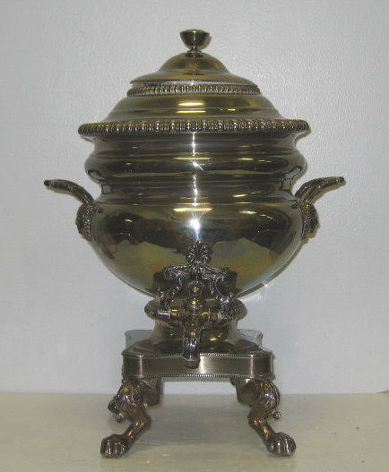 Appraisal: GEORGIAN STYLE PLATED SILVER HOT WATER URN Footed bulbous form