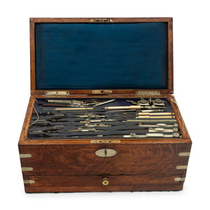 Appraisal: A Regency Brass Mounted Oak Cased Drawing Set Circa having