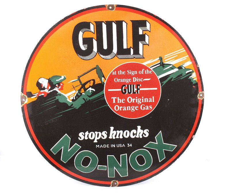 Appraisal: Gulf No-Nox Porcelain Enamel Reproduction Sign Offered in this lot