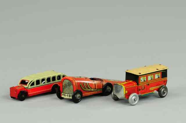 Appraisal: LOT OF THREE PENNY TOY VEHICLES Lithographed tin assorted lot