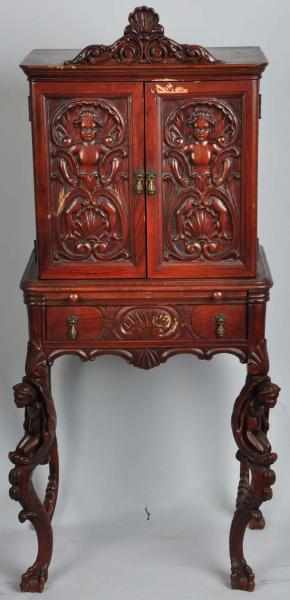 Appraisal: Ornate Telephone Cabinet Circa Walnut Ornate stand for early candlestick