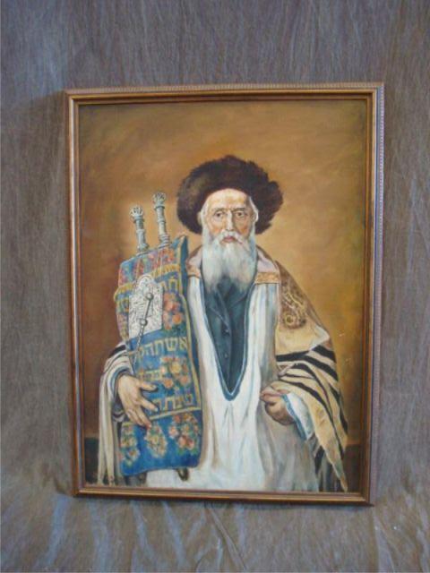 Appraisal: Oil on Canvas of Rabbi with Torah Signed lower left