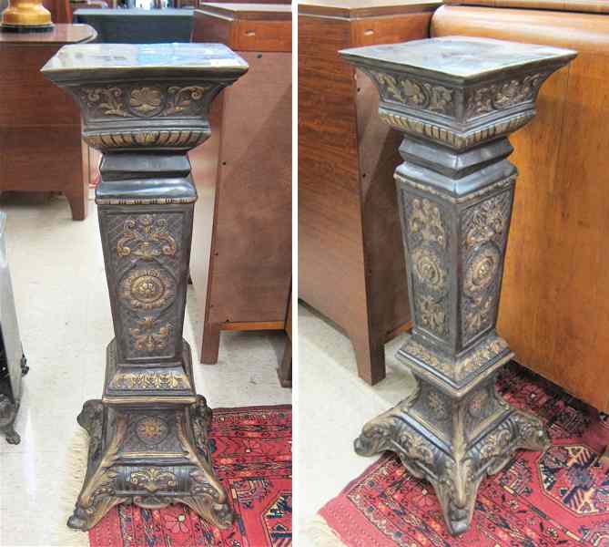 Appraisal: PAIR OF PATINATED BRONZE PEDESTALS each of square columnar form