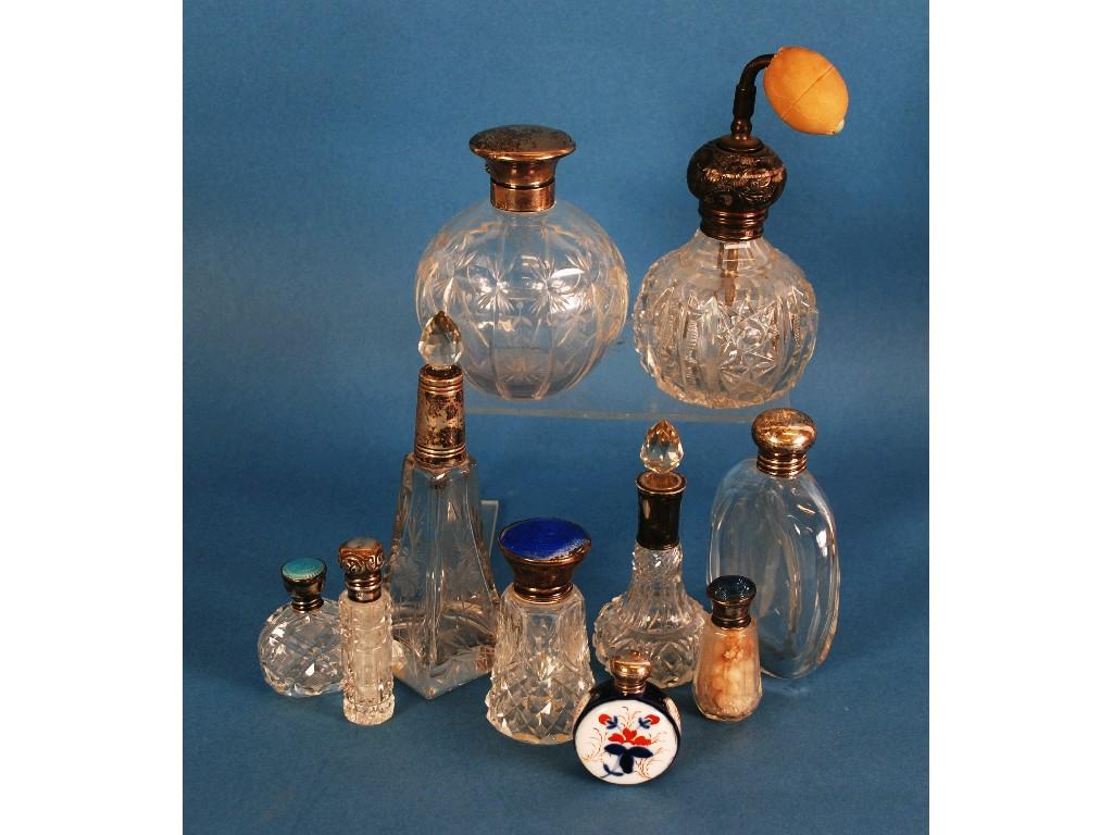 Appraisal: SIXTEEN CUT AND MOULDED GLASS SCENT BOTTLES AND TOILET JARS