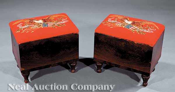 Appraisal: A Pair of American Federal Mahogany Box Stools early th