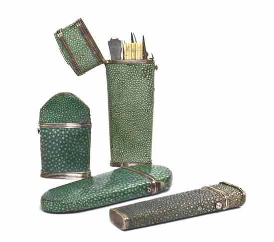 Appraisal: A Collection of Four Shagreen Etui Cases three of tapering