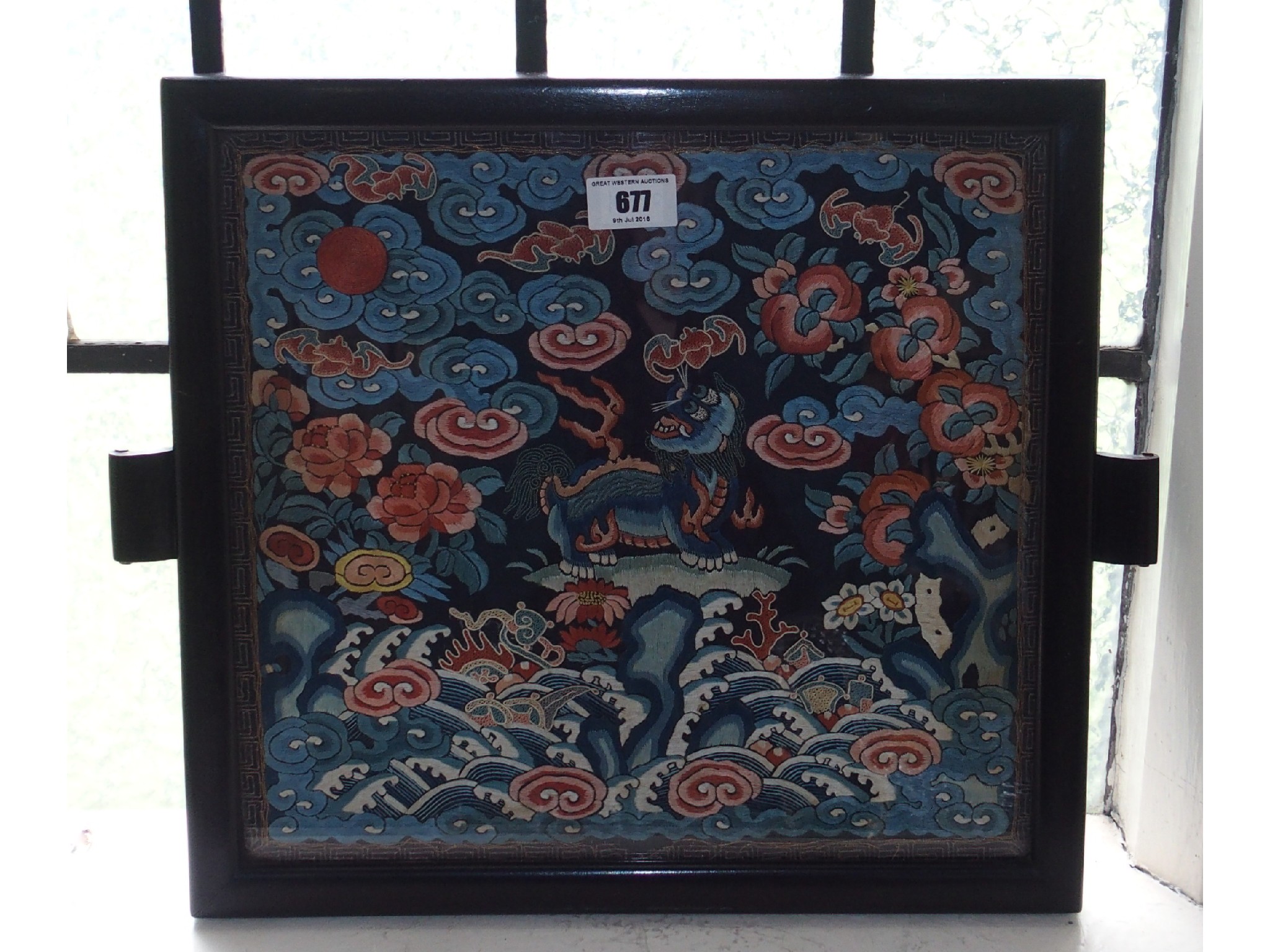 Appraisal: Chinese silk work panel in tray mount