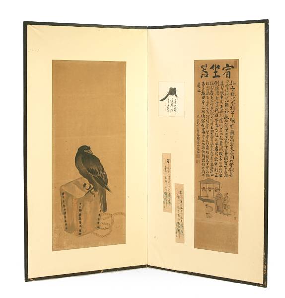 Appraisal: A Japanese two-panel screen of poetry and paintings by various