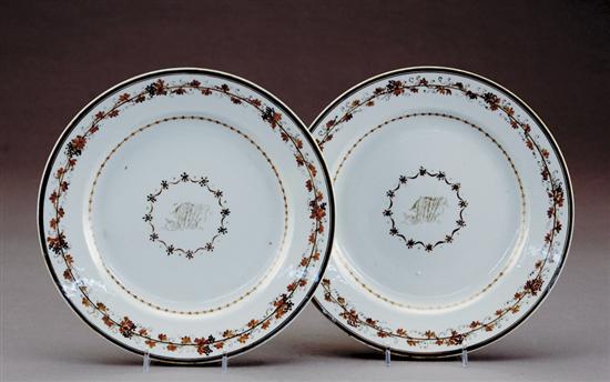 Appraisal: Pair Chinese Export porcelain armorial plates circa decorated in sepia