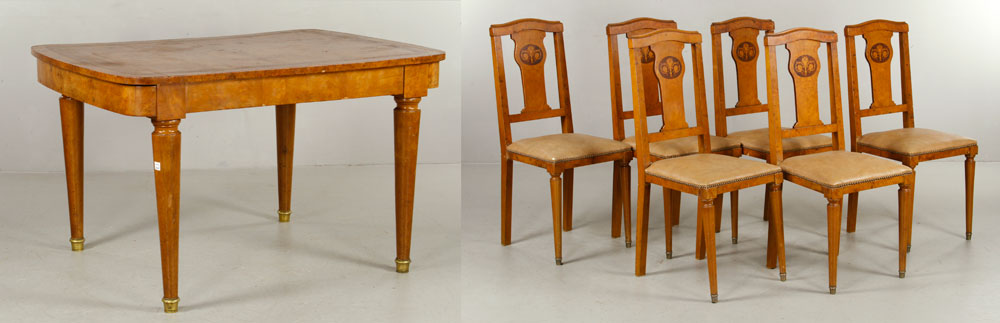 Appraisal: - th th C Biedermeier Style Table and Chairs Late