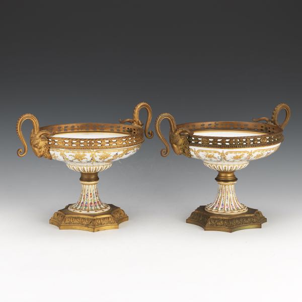 Appraisal: PAIR OF DRESDEN STYLE GILT COMPOTES x Porcelain body with