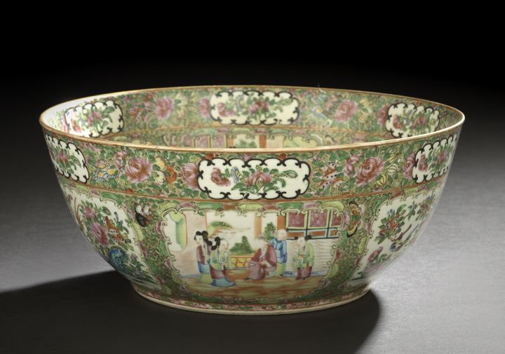 Appraisal: Large Chinese Export Porcelain Punch Bowl th century decorated in