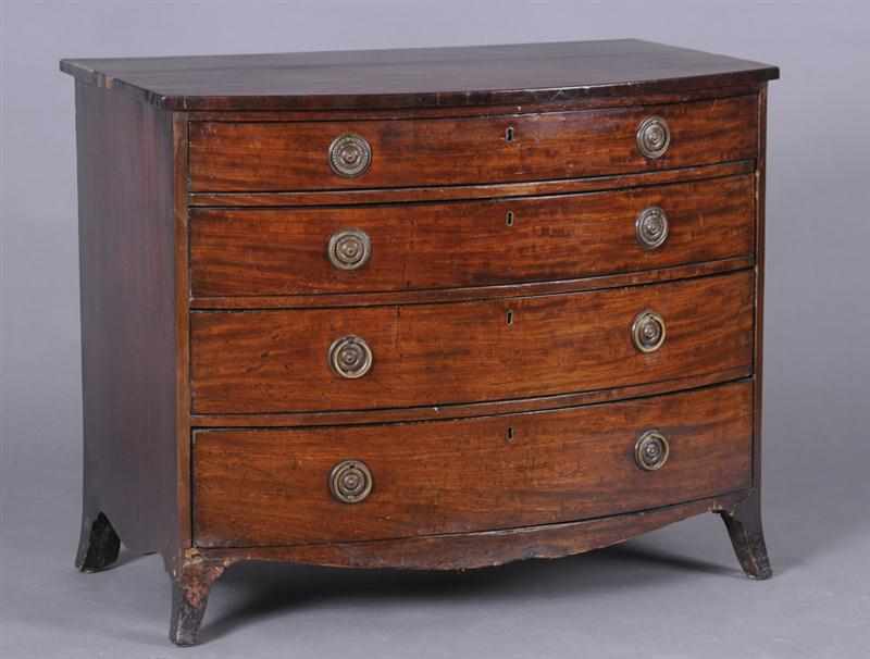 Appraisal: GEORGE III MAHOGANY BOW-FRONTED CHEST OF DRAWERS The case containing