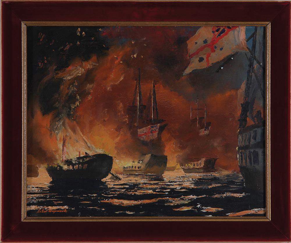 Appraisal: Peter Hayward American - BATTLE OF TRAFALGAR oil on canvas