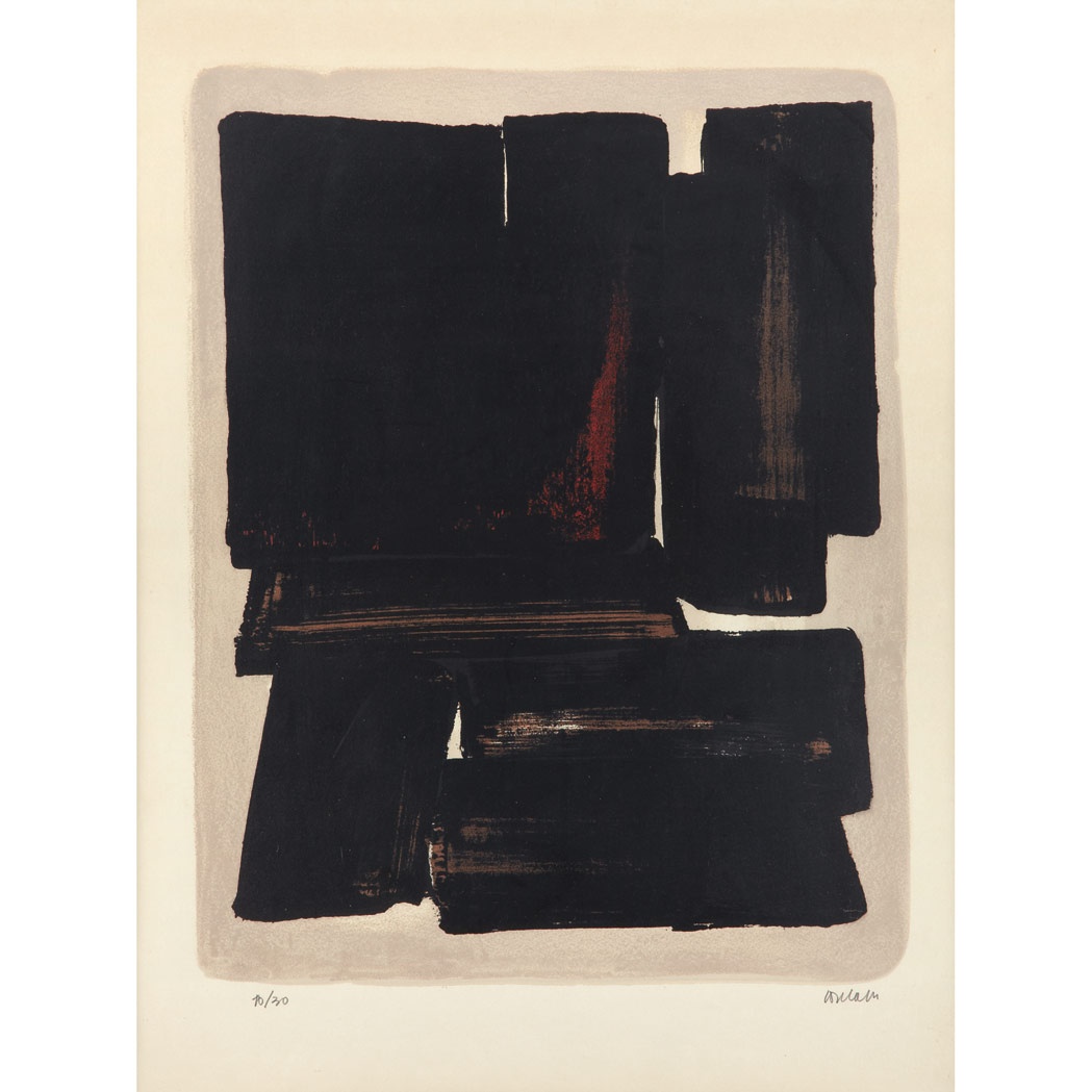 Appraisal: Pierre Soulages b LITHOGRAPH NO A RIVIERE Color lithograph signed