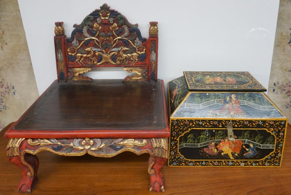 Appraisal: INDIAN PAINTED WOOD DOWRY BOX AND SOUTHEAST ASIAN PARTIAL GOLD