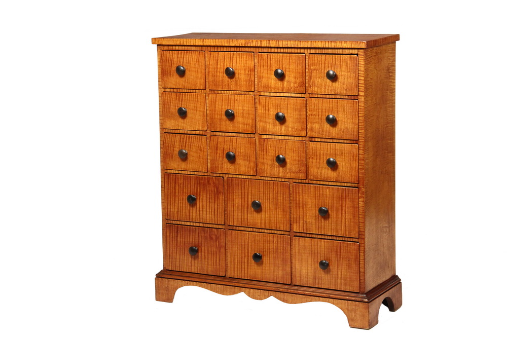 Appraisal: APOTHECARY CABINET - American th c Tiger Maple Veneer -Drawer