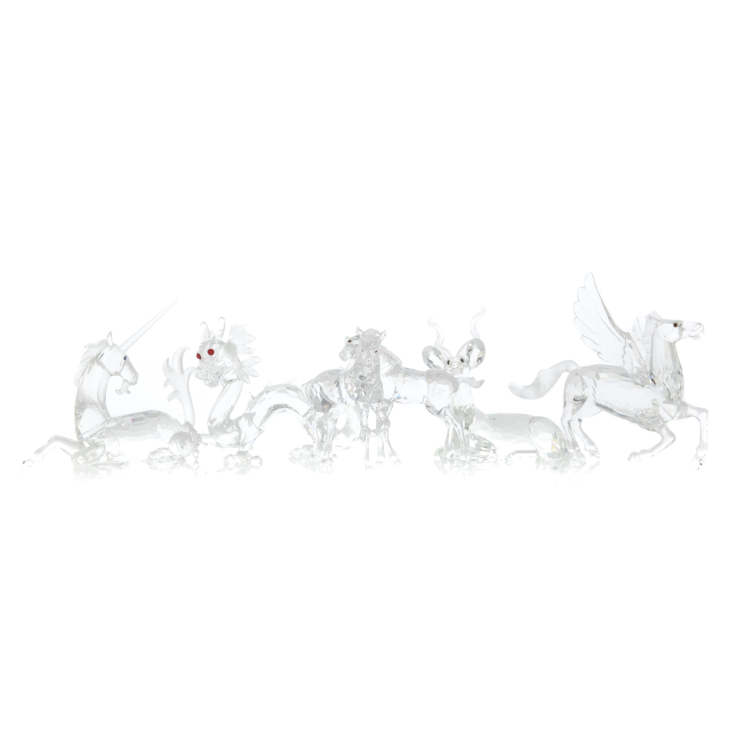 Appraisal: Five Swarovski crystal animals including unicorn Chinese dragon Pegasus playful