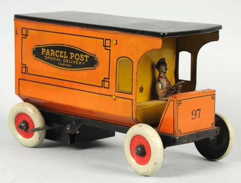 Appraisal: Tin Litho Strauss Parcel Post Van Wind-Up Toy American Working