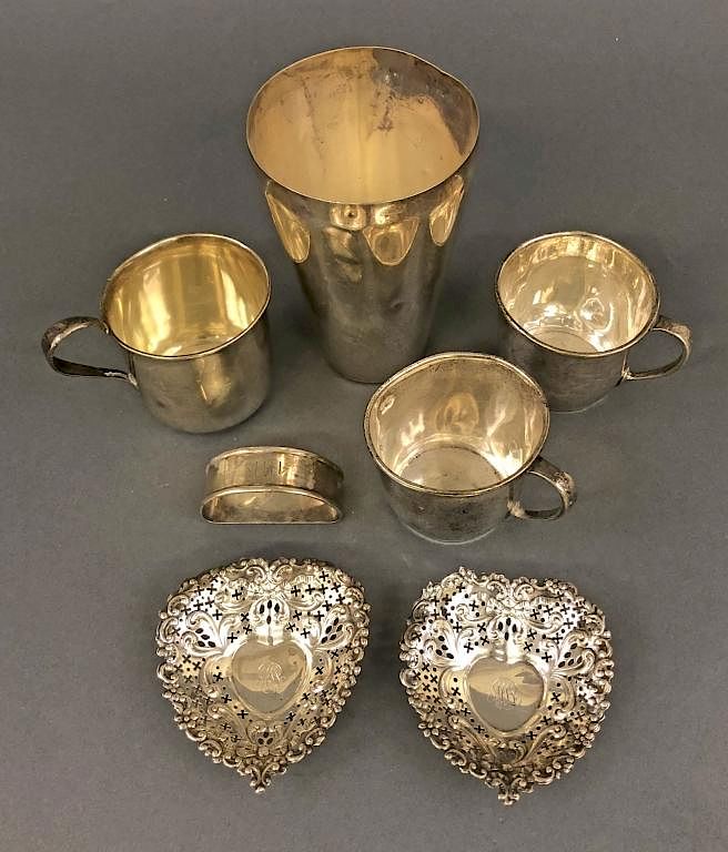 Appraisal: Sterling Silver Tableware with Heart Shaped Dishes Sterling silver tableware