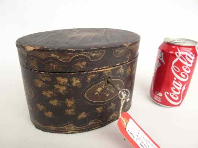 Appraisal: th c oval wood and lacquer tea caddy with pewter