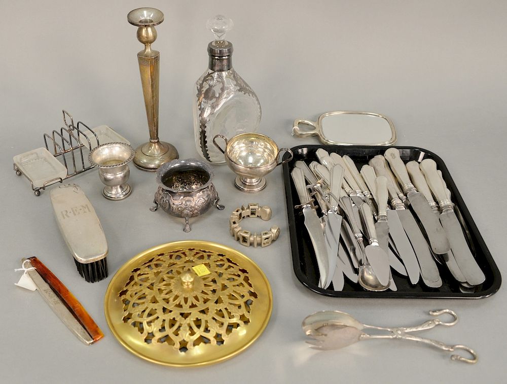 Appraisal: Silver lot with twenty-nine knife handles plus dresser set and