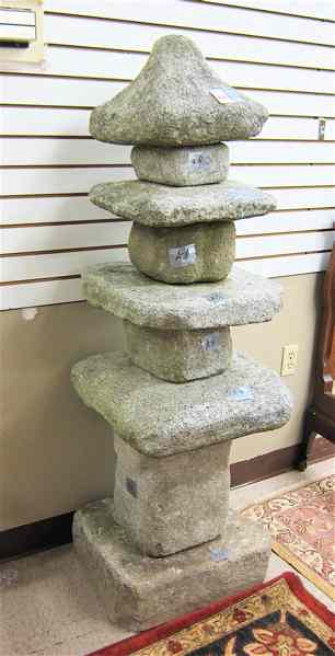 Appraisal: PRIMITIVE CHINESE GRANITE PAGODA TOWER comprising nine stacking stone segments