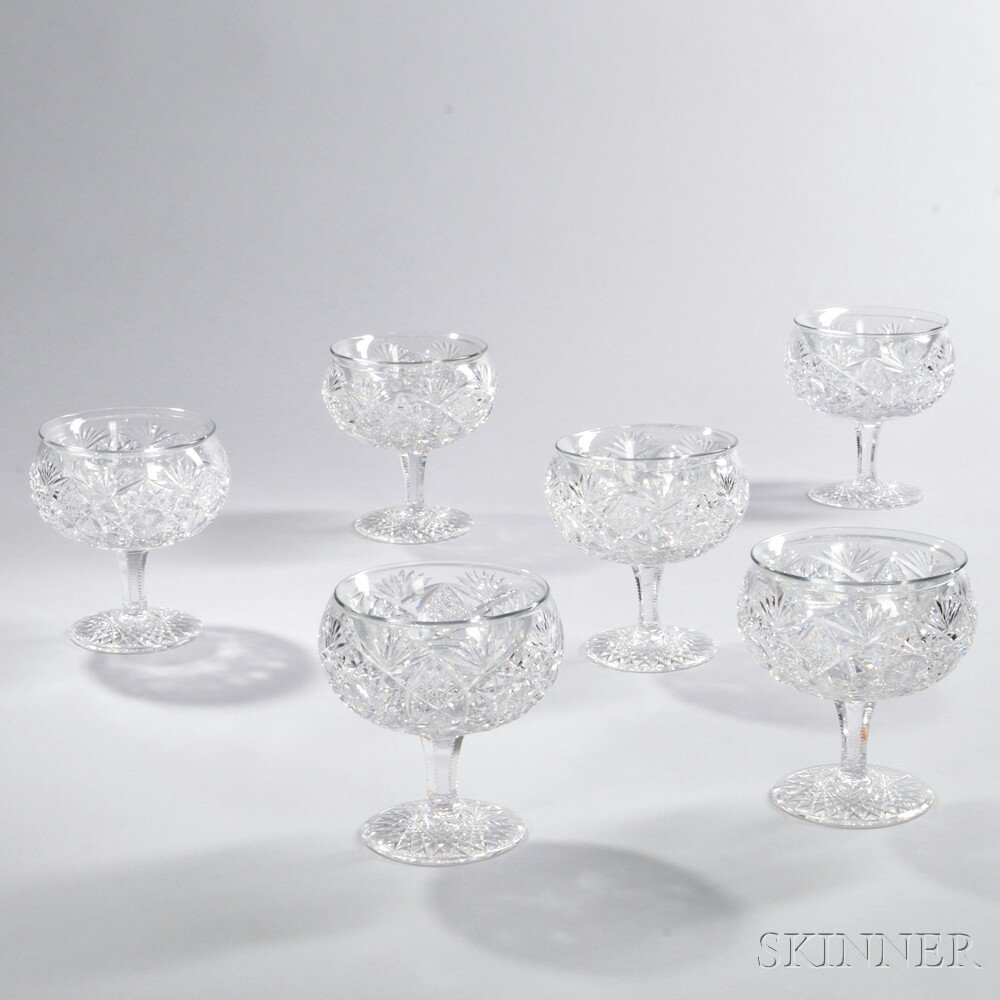 Appraisal: Six Cut Glass Bowls with Liners America early th century