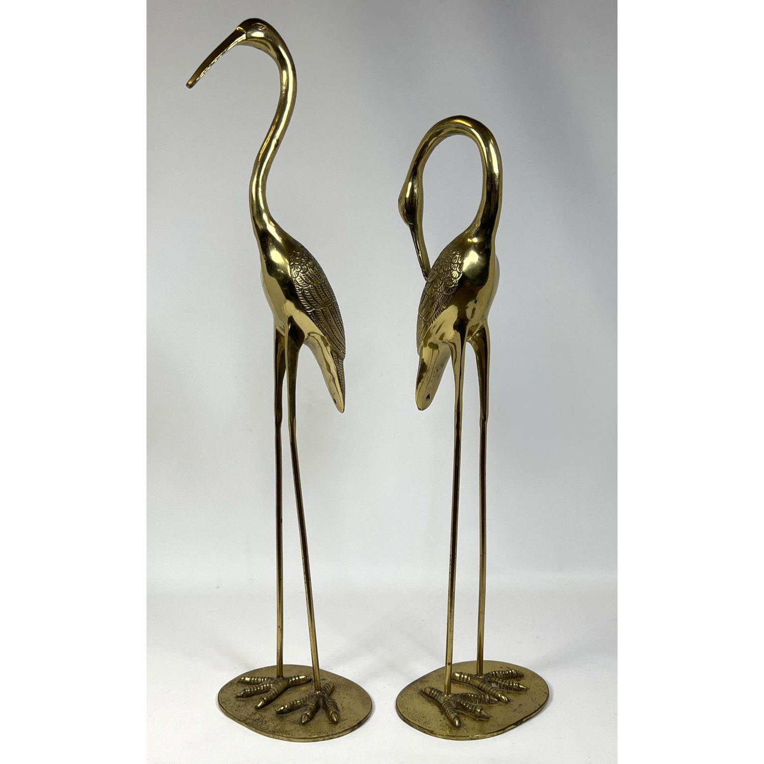 Appraisal: Pair Brass Standing Crane Sculptures Dimensions H inches W inches