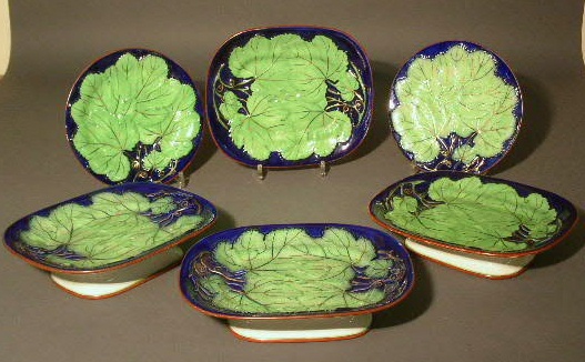 Appraisal: Six pieces of English majolica grape leaf pattern pearlware- plates