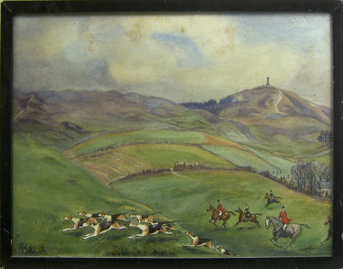 Appraisal: Two oil on board fox hunting scenes x and x