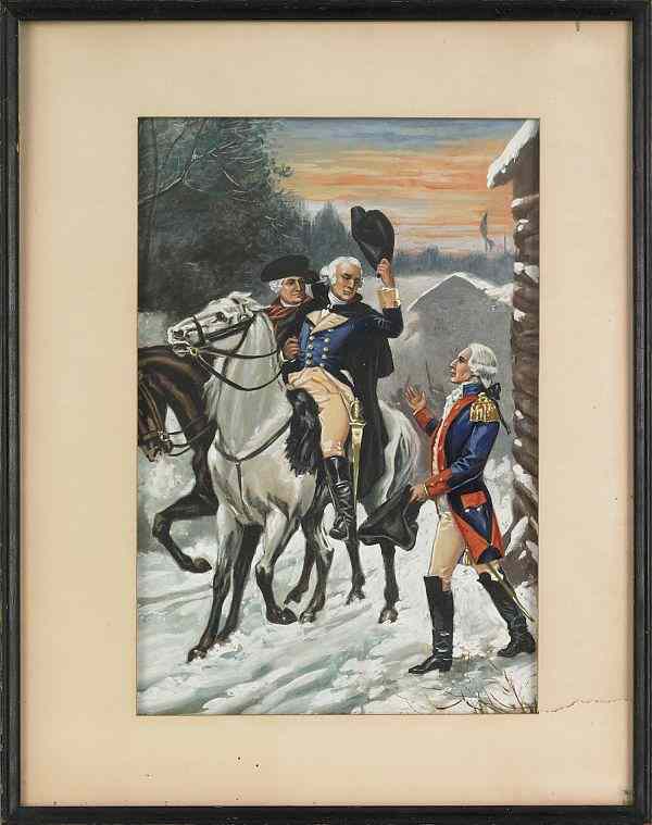 Appraisal: Oil on board portrait of George Washington on horseback th