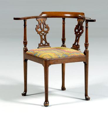 Appraisal: Chippendale style corner chair mahogany with pierced splats and urn-turned