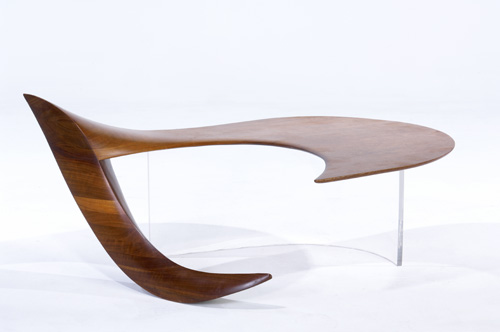 Appraisal: MICHAEL COFFEY Cantilevered coffee table Pegasus with wishbone-shaped top of