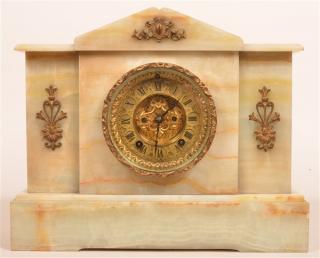 Appraisal: Ansonia White Marble Case Mantel Clock Ornate brass dial with