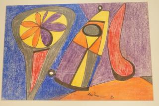 Appraisal: LEO RUSSELL Colored Crayon Modernist Drawing Pri LEO RUSSELL Colored